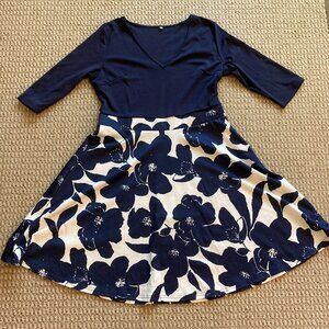 Womens Casual Floral V-Neck T-Shirt Dress Loose Fit Short Sleeve Size XL Blue